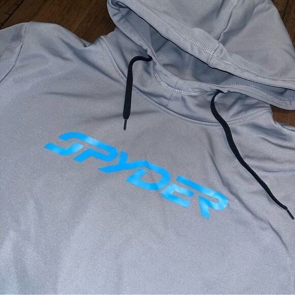 Spyder Hoodie Men's Large Gray Hooded Pullover Logo Drawstring Dry Web Snowboard - Picture 1 of 4